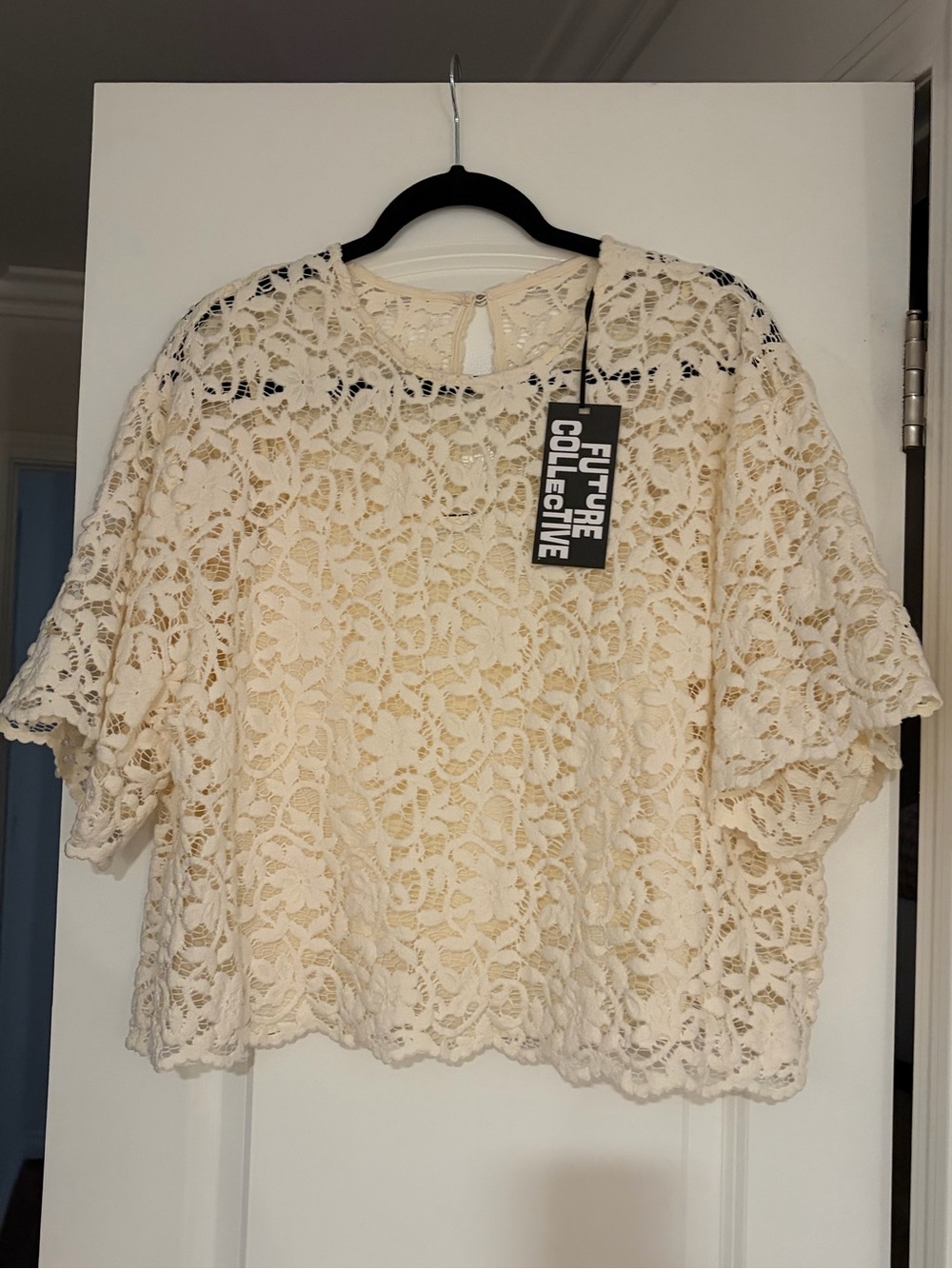 Future Collective Cream Lace Short Sleeve Top NWT